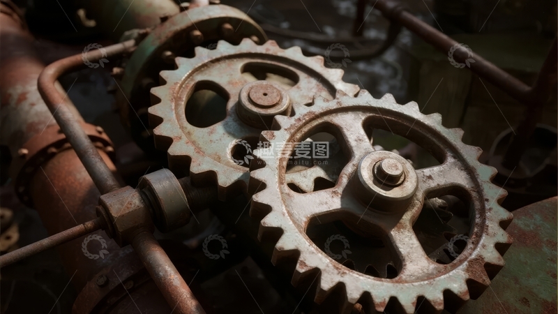 高清大图下载【趣麦麦图】老旧机械齿轮特写展现工业岁月痕迹