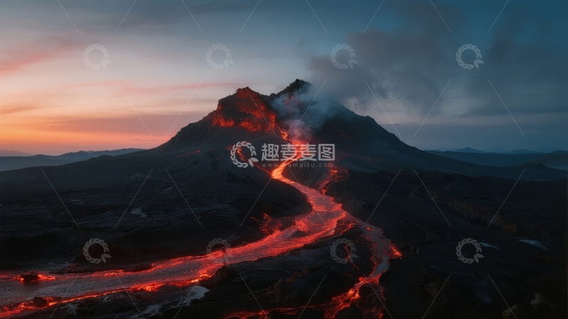 高清大图下载【趣麦麦图】火山喷发熔岩流淌夜景