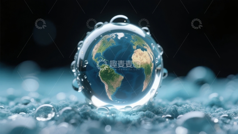 高清大图下载【趣麦麦图】地球被水滴环绕的微观视角
