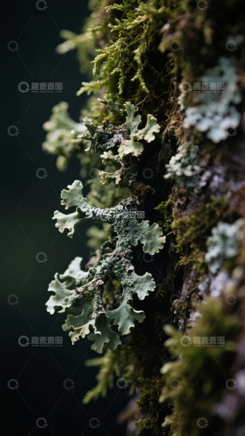 高清大图下载【趣麦麦图】树干上的苔藓与地衣特写展现了自然的细腻纹理