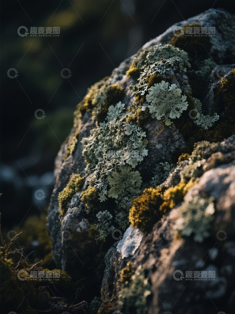 高清大图下载【趣麦麦图】岩石表面覆盖着苔藓和地衣的自然特写