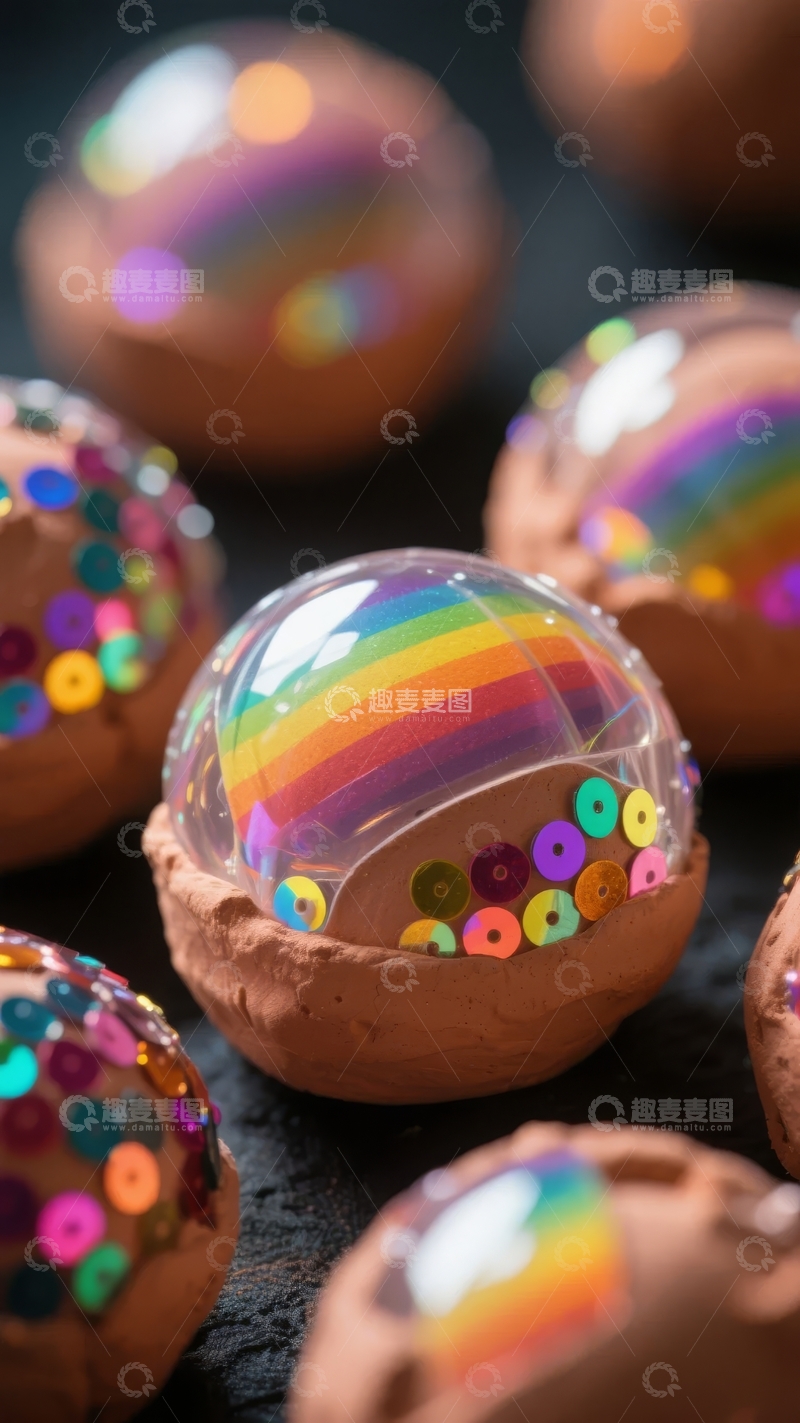 高清大图下载【趣麦麦图】色彩斑斓的球形装饰品点缀着闪亮的彩片