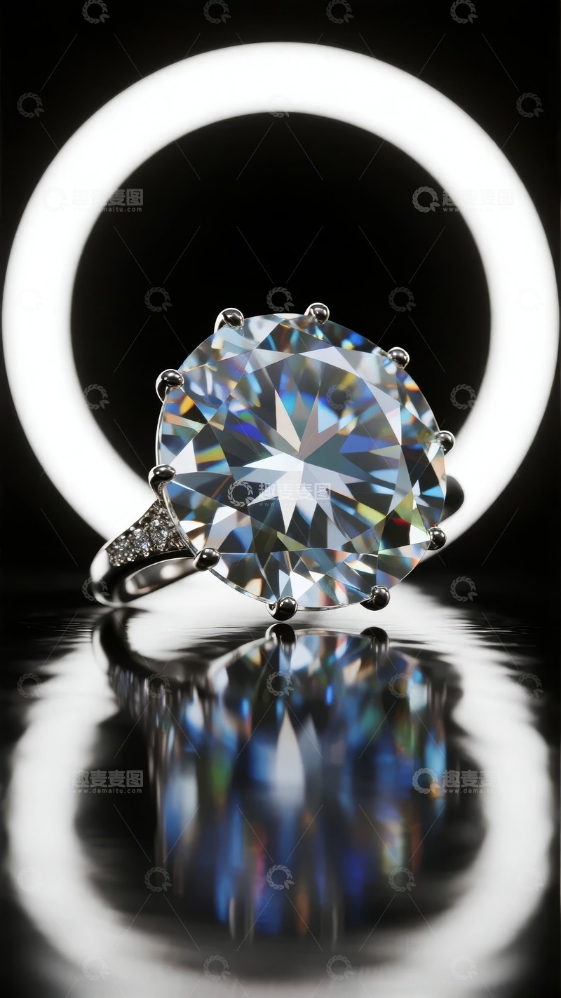 高清大图下载【趣麦麦图】闪耀钻石戒指置于光环背景中