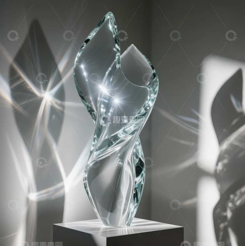 高清大图下载【趣麦麦图】透明玻璃雕塑在光影中展现独特艺术魅力