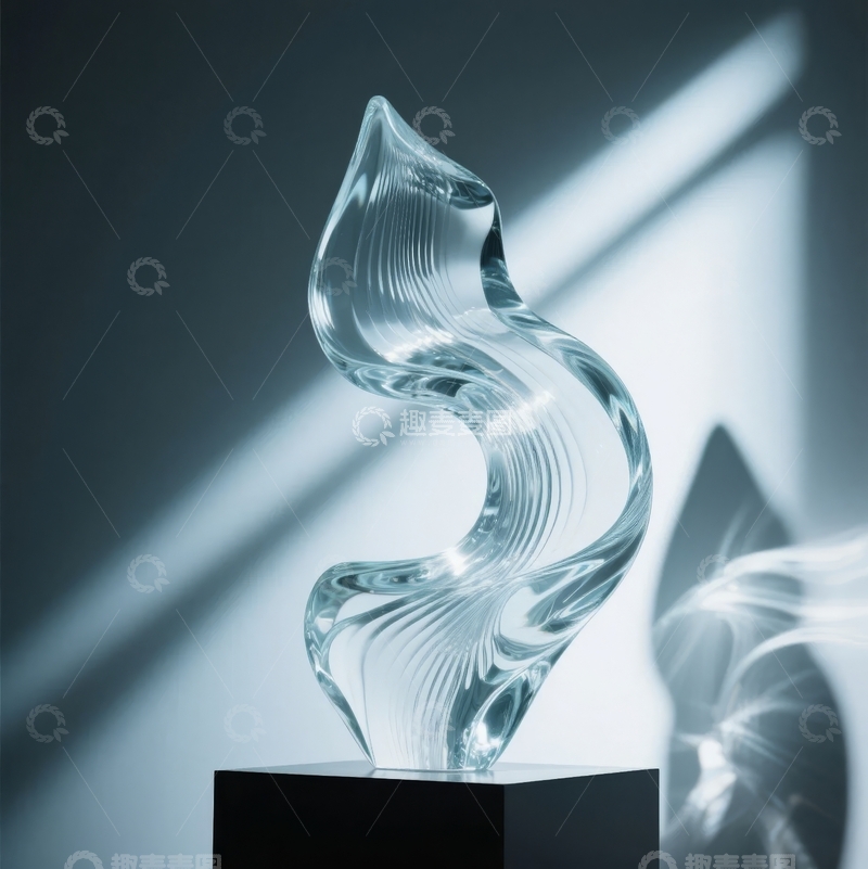 高清大图下载【趣麦麦图】-透明玻璃雕塑在光影下的优雅曲线造型
