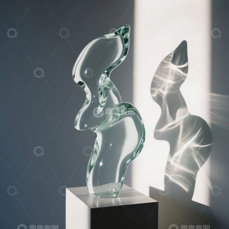 高清大图下载【趣麦麦图】透明雕塑在光影交错中展现流动美感