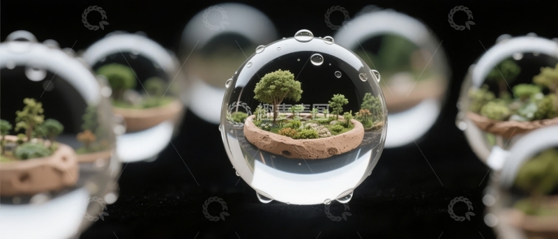 高清大图下载【趣麦麦图】透明球体内微型景观展示自然生态微缩模型