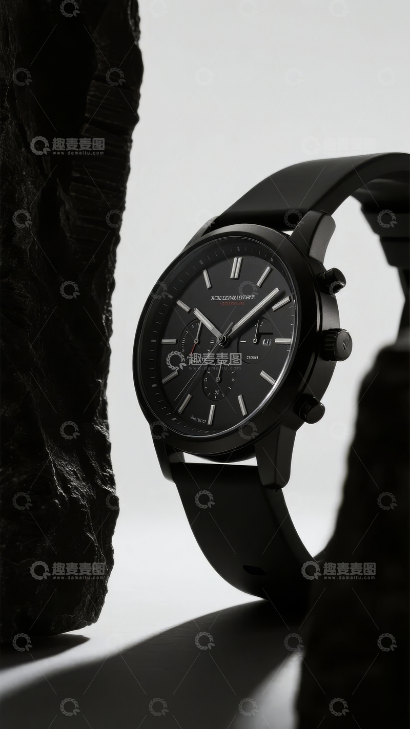 高清大图下载【趣麦麦图】黑色手表置于岩石旁的简约时尚摄影
