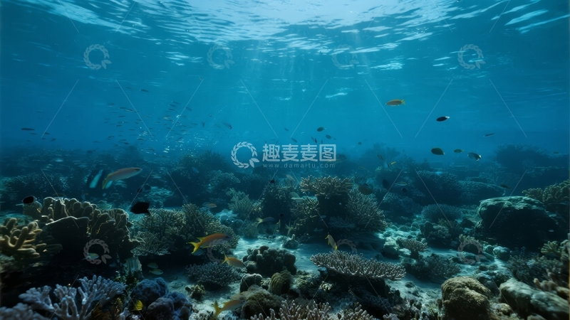 高清大图下载【趣麦麦图】色彩斑斓的海底珊瑚礁与游弋的鱼群