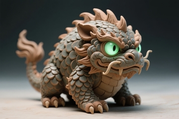 栩栩如生的龙形雕塑拥有绿色眼睛和鳞片细节