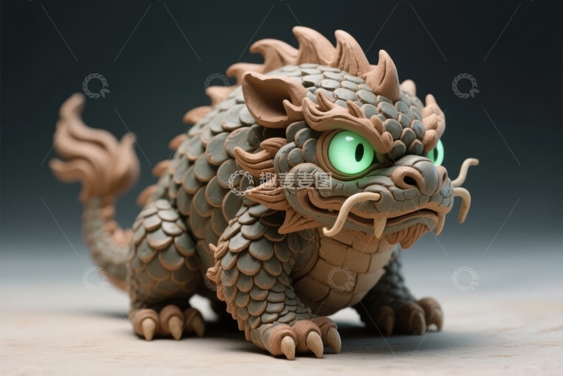 高清大图下载【趣麦麦图】-栩栩如生的龙形雕塑拥有绿色眼睛和鳞片细节