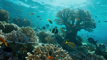 色彩斑斓的珊瑚礁中游弋着各种热带鱼