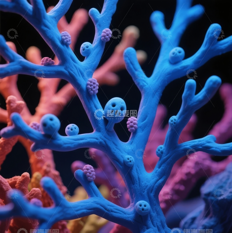 高清大图下载【趣麦麦图】色彩斑斓的珊瑚与骷髅装饰的艺术特写