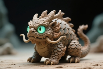 奇幻风格陶瓷龙雕塑拥有发光绿眼
