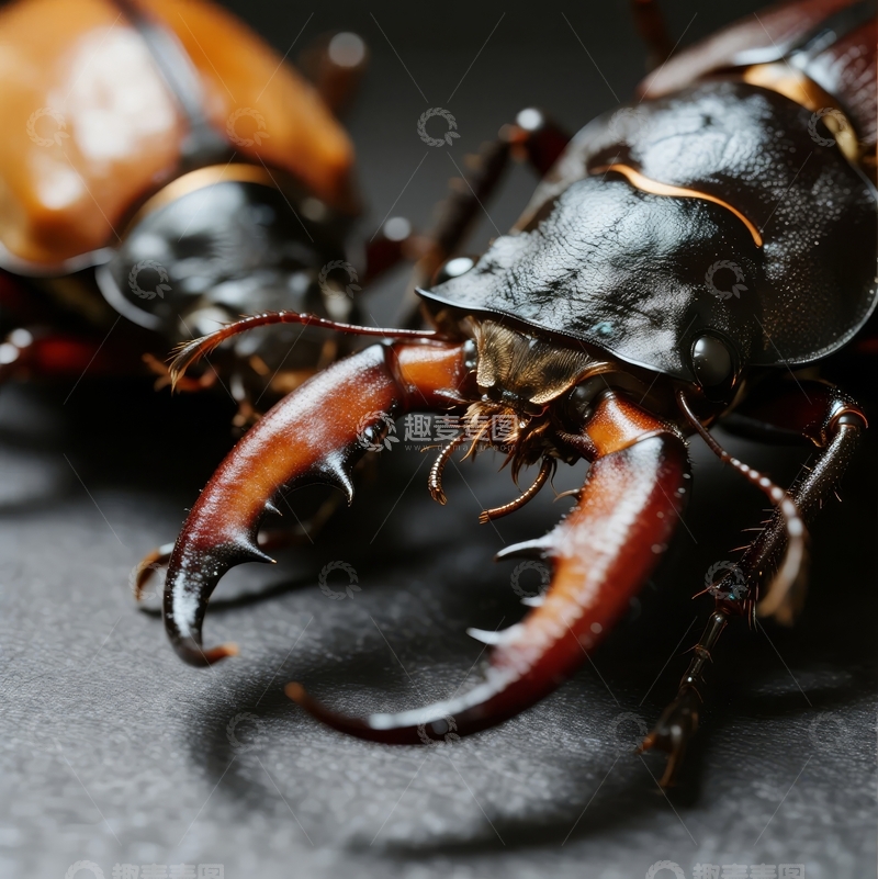 高清大图下载【趣麦麦图】两只锹甲虫近距离特写展示其独特外观