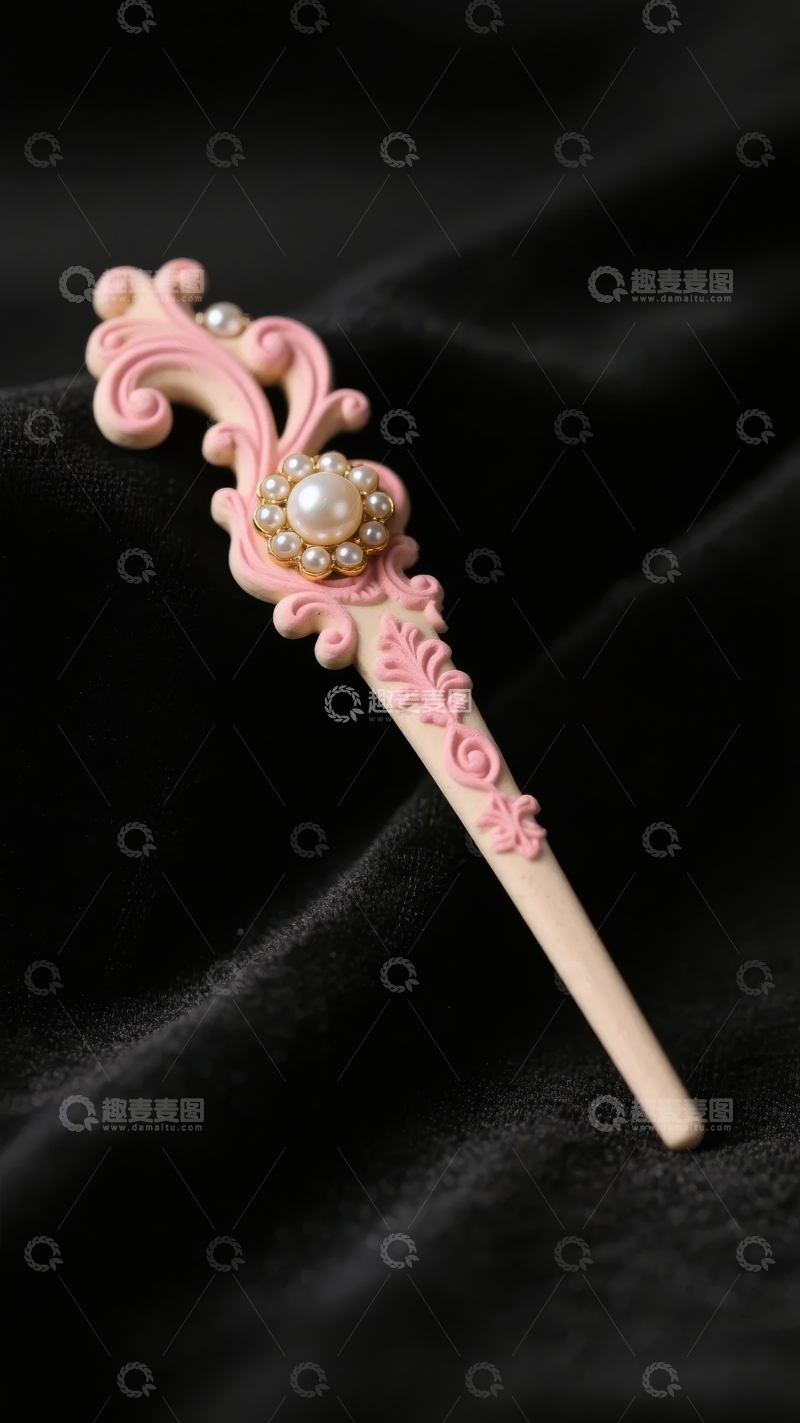 高清大图下载【趣麦麦图】粉色装饰发簪特写展示