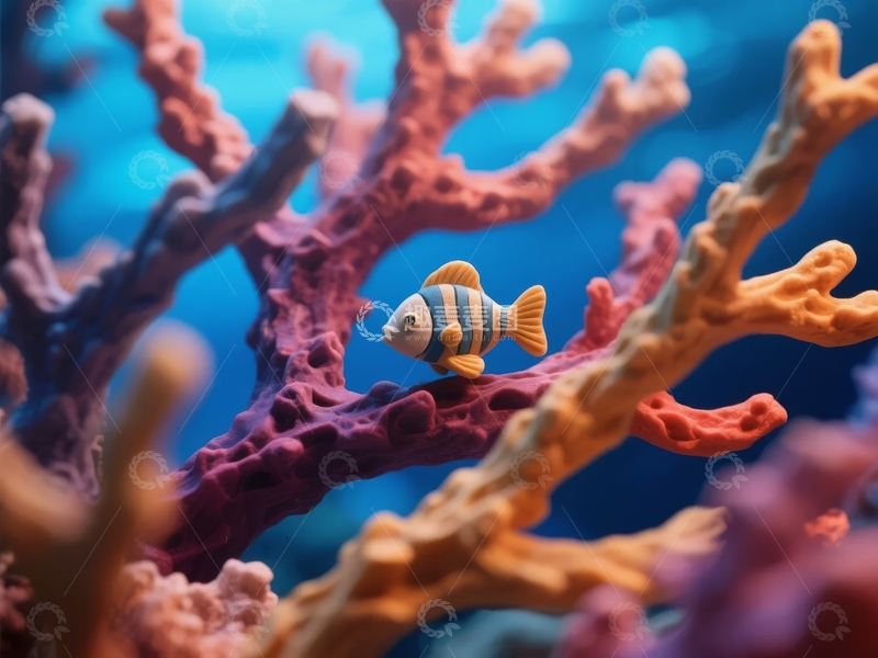 高清大图下载【趣麦麦图】小丑鱼栖息在色彩斑斓的珊瑚枝上