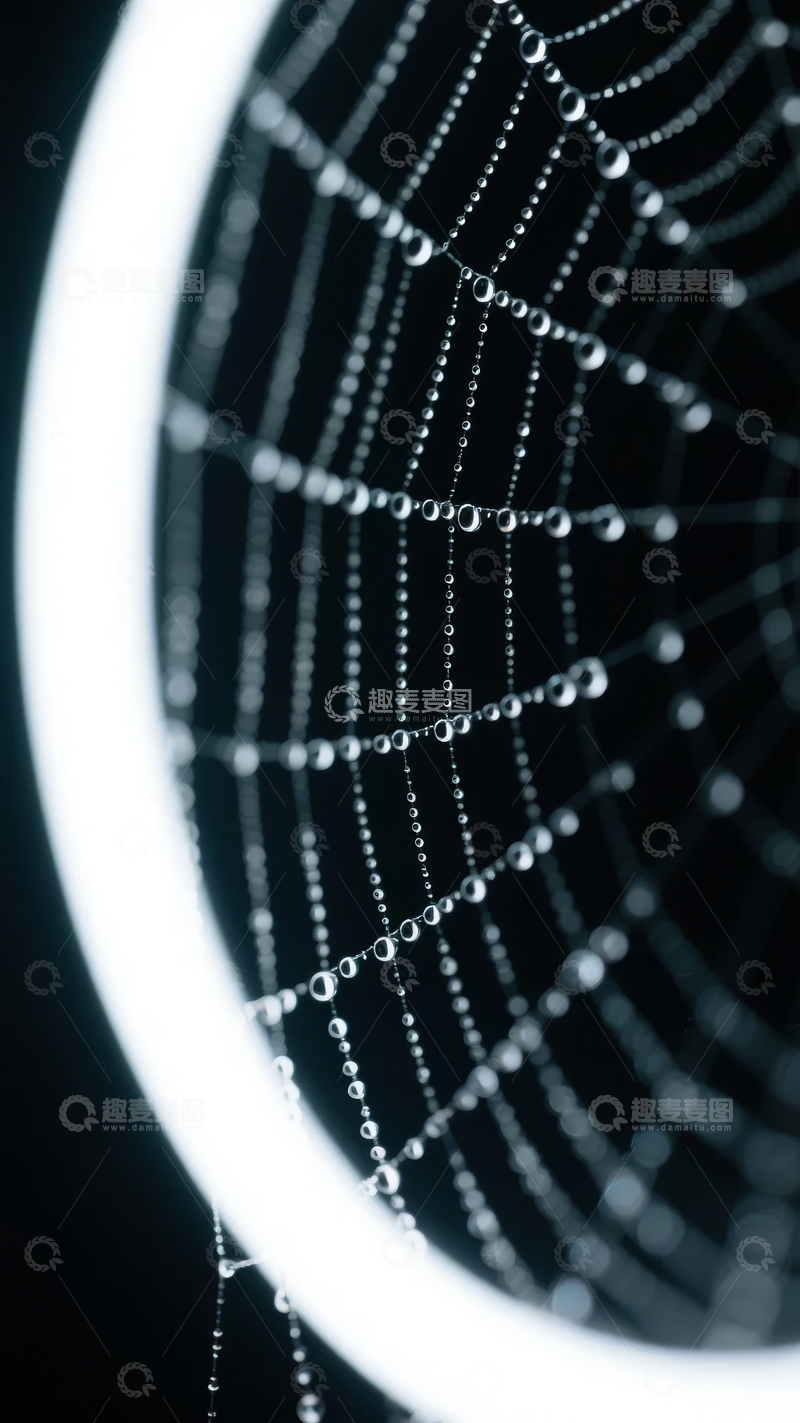 高清大图下载【趣麦麦图】清晨露珠点缀的精致蜘蛛网特写