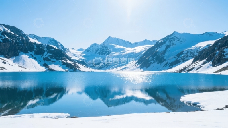 高清大图下载【趣麦麦图】雪山湖泊冬日静谧美景