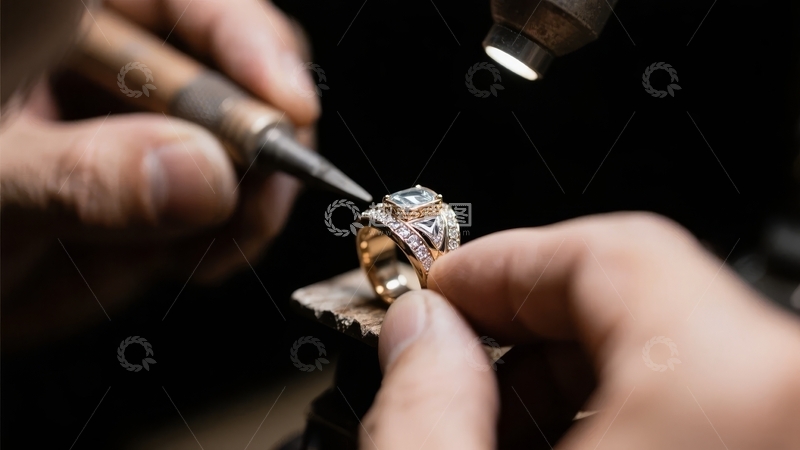 高清大图下载【趣麦麦图】工匠使用工具精细打磨镶嵌宝石的戒指