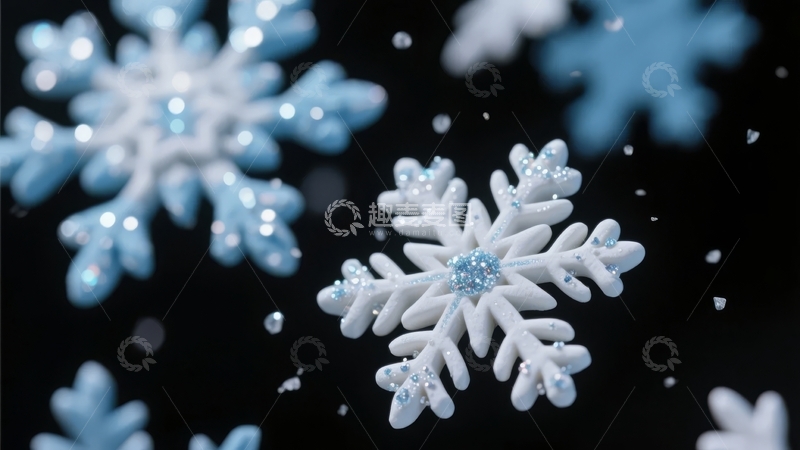 高清大图下载【趣麦麦图】蓝色雪花在黑色背景上闪耀