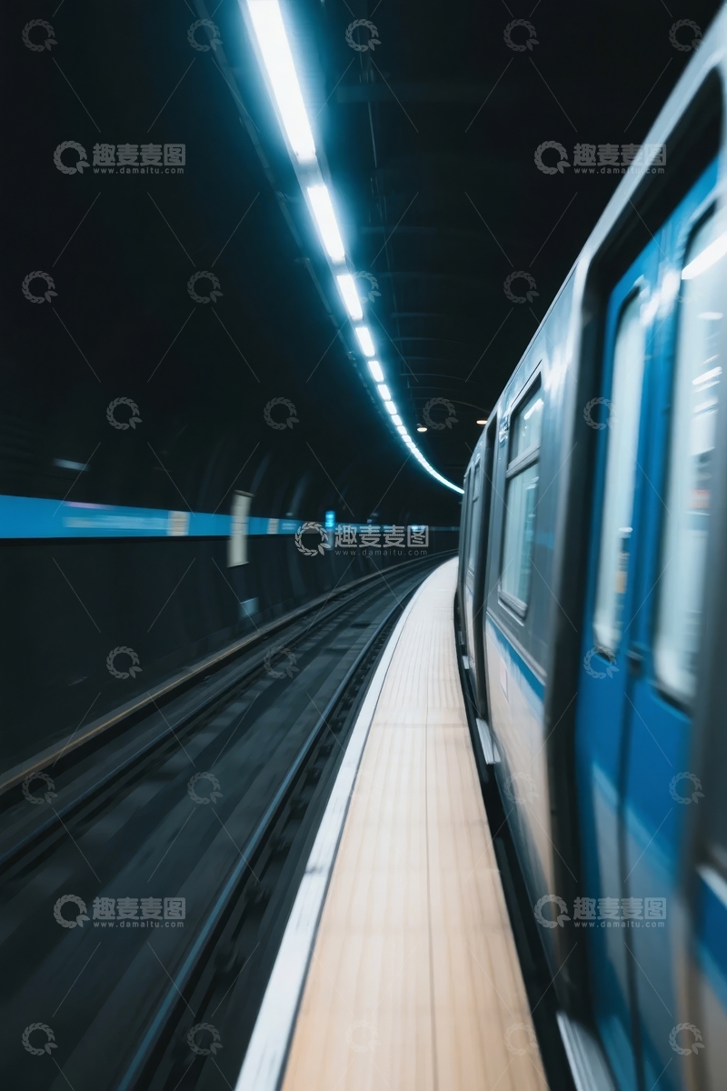 高清大图下载【趣麦麦图】-地铁列车驶入隧道站台
