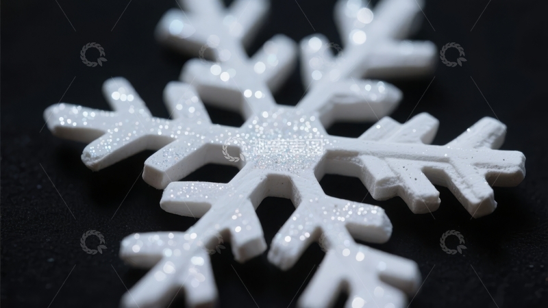 高清大图下载【趣麦麦图】白色雪花装饰品在黑色背景上闪耀