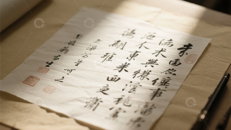 高清大图下载【趣麦麦图】书法作品特写展示毛笔与印章细节