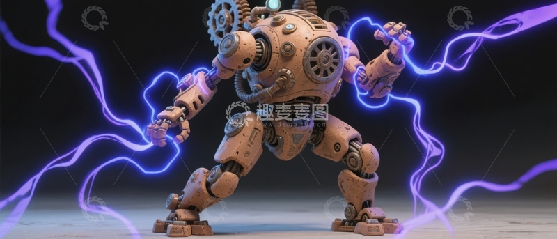 高清大图下载【趣麦麦图】机械生物释放紫色电光的科幻场景