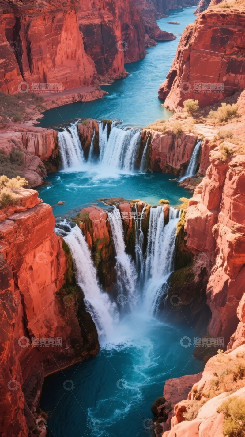 高清大图下载【趣麦麦图】壮丽峡谷瀑布水流湍急景色迷人