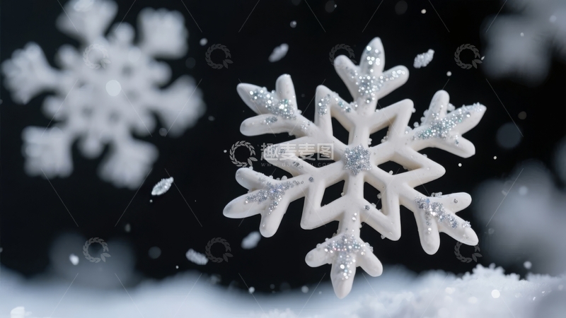 高清大图下载【趣麦麦图】白色雪花装饰特写背景虚化
