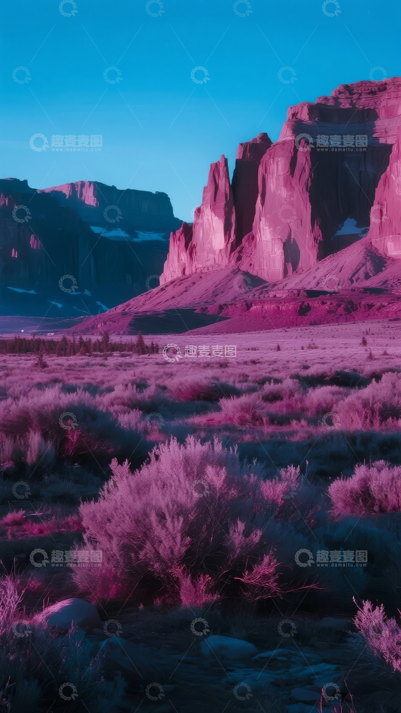 高清大图下载【趣麦麦图】日落时分的沙漠峡谷景观色彩斑斓