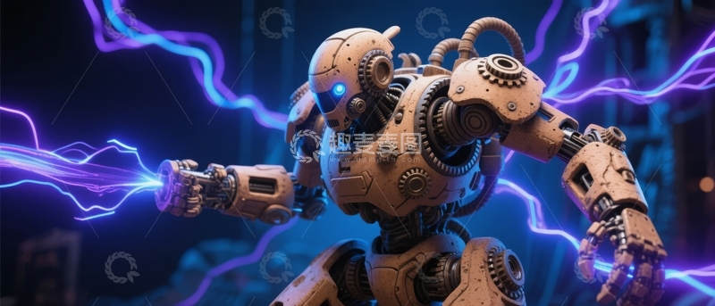 高清大图下载【趣麦麦图】未来科技风格机器人释放电光能量
