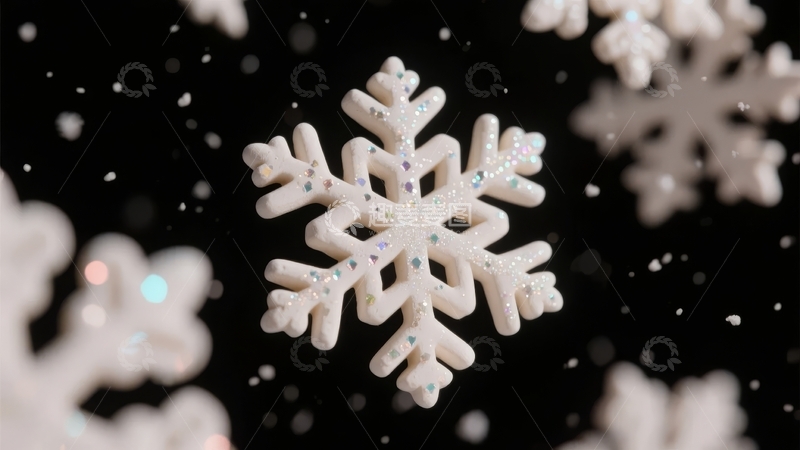 高清大图下载【趣麦麦图】白色雪花装饰在黑色背景上闪烁着光芒