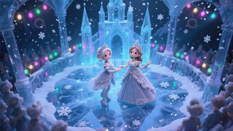 高清大图下载【趣麦麦图】两位公主在冰雪宫殿中翩翩起舞