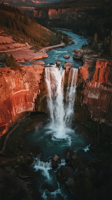 壮丽瀑布从峭壁倾泻而下水流湍急