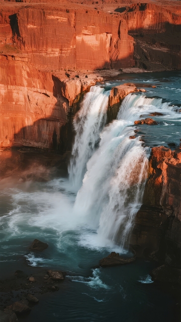 壮丽瀑布从峭壁倾泻而下水流湍急