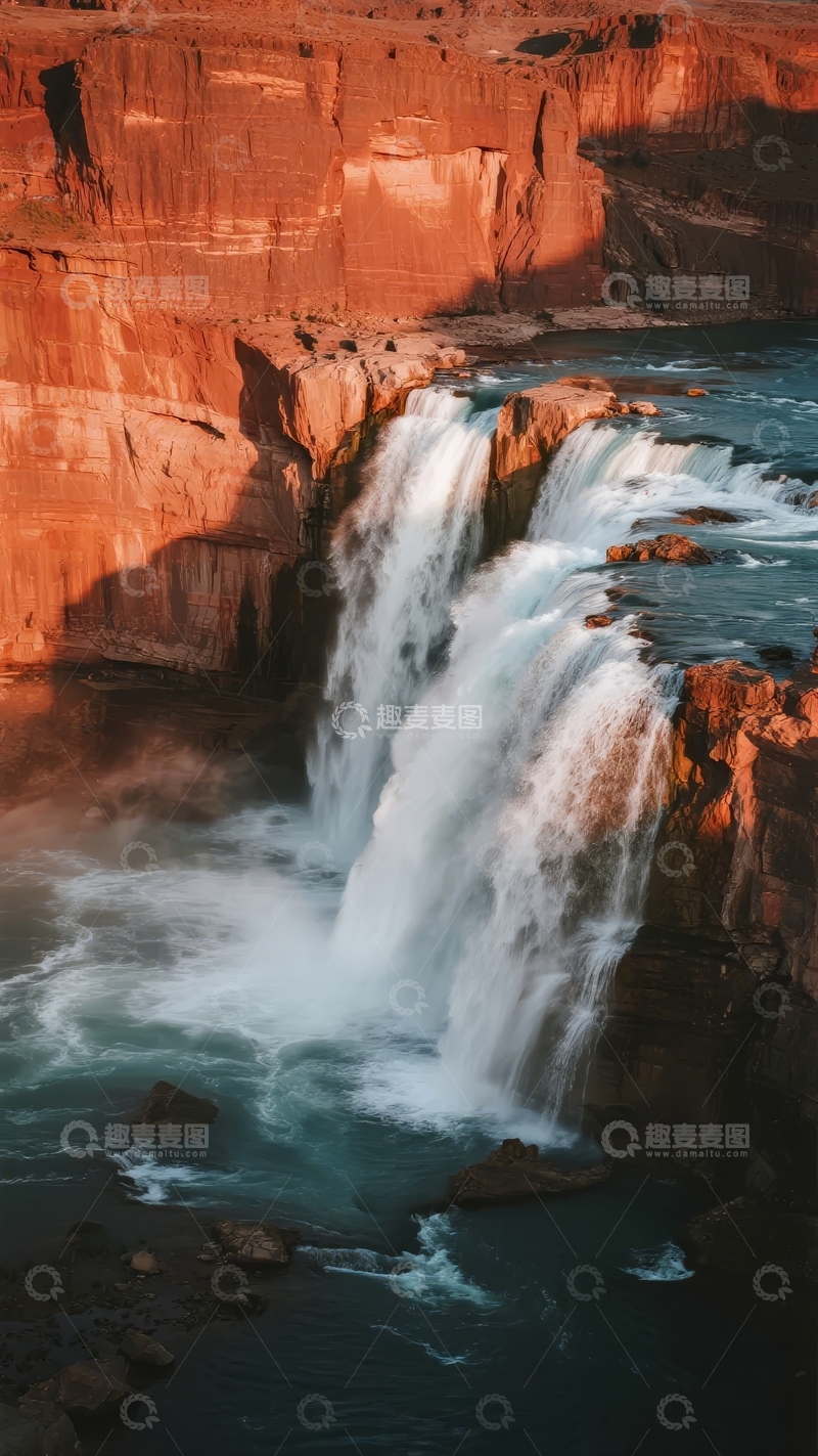 高清大图下载【趣麦麦图】壮丽瀑布从峭壁倾泻而下水流湍急