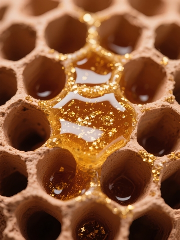 蜂巢中金黄色蜂蜜的特写镜头