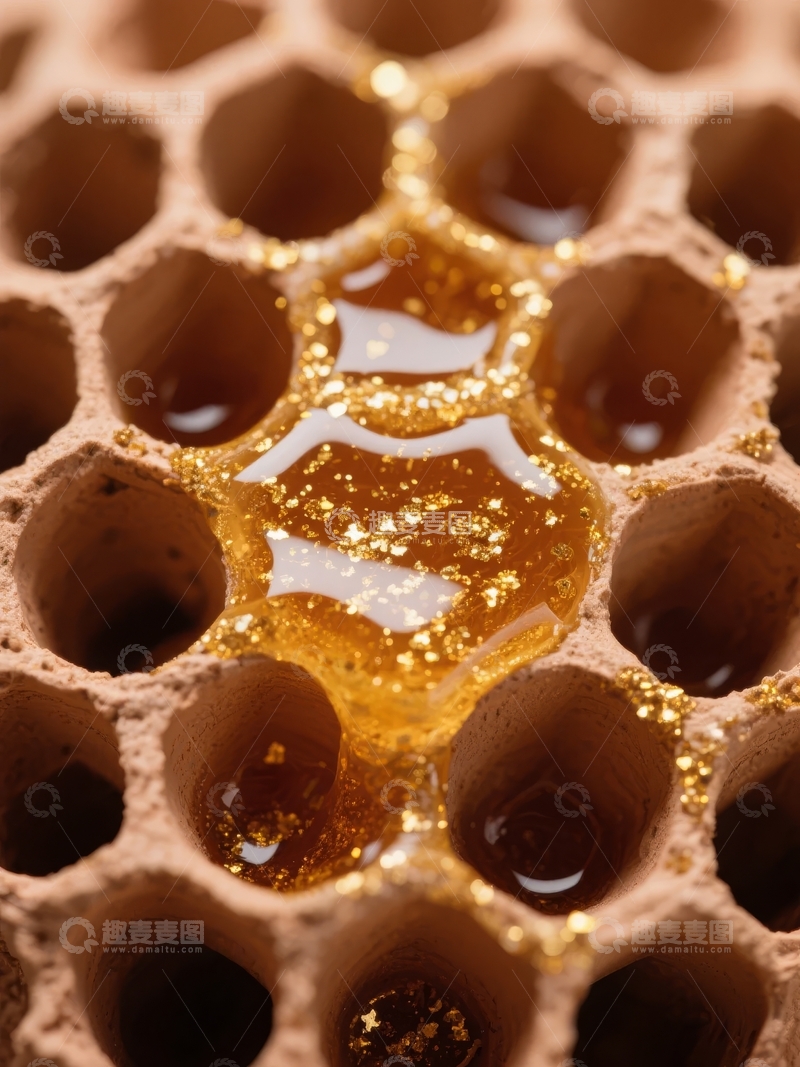 高清大图下载【趣麦麦图】蜂巢中金黄色蜂蜜的特写镜头