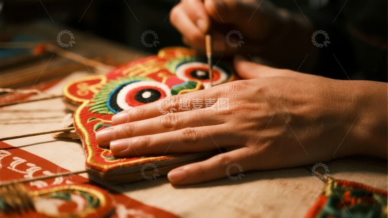 高清大图下载【趣麦麦图】手工艺人正在细致绘制色彩鲜艳的传统面具