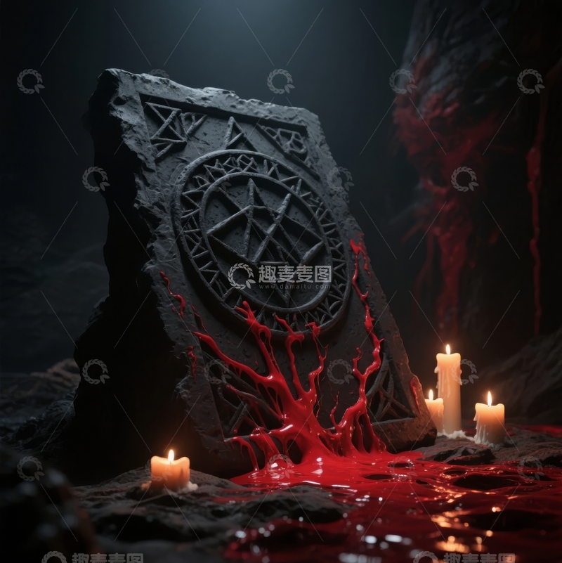 高清大图下载【趣麦麦图】神秘石碑滴血烛光映衬诡异氛围