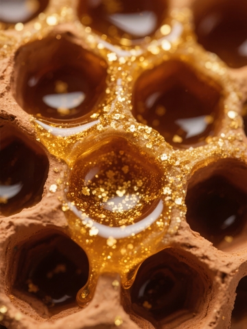 蜂巢中金黄色蜂蜜的特写镜头