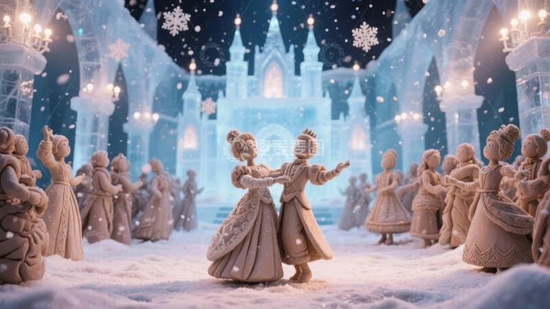 高清大图下载【趣麦麦图】冰雪城堡前舞者共舞浪漫场景