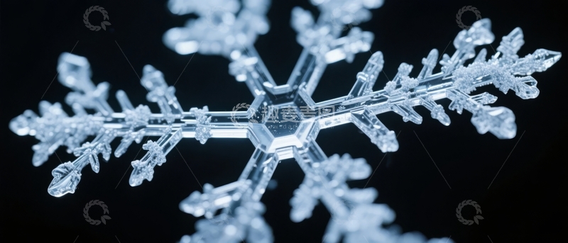 高清大图下载【趣麦麦图】雪花晶体在黑暗背景下的精致特写