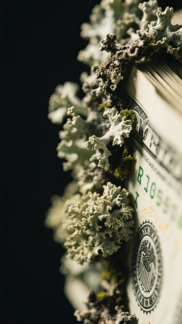 苔藓覆盖的美元纸币特写