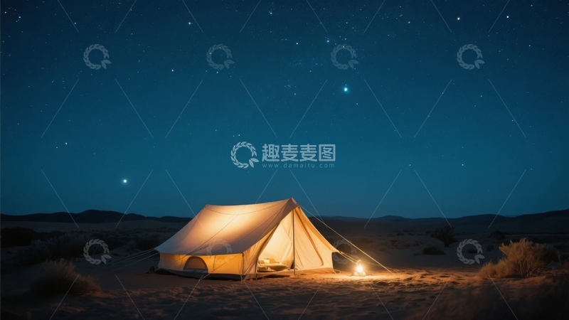 高清大图下载【趣麦麦图】夜幕下的沙漠帐篷营地星光璀璨