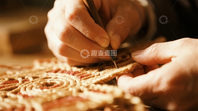 高清大图下载【趣麦麦图】双手专注刺绣精致图案细节