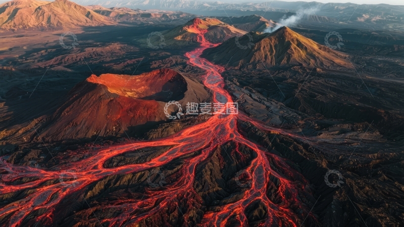 高清大图下载【趣麦麦图】-火山喷发熔岩流淌壮观自然景象