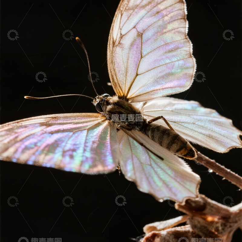 高清大图下载【趣麦麦图】一只蝴蝶栖息在枝头翅膀微展